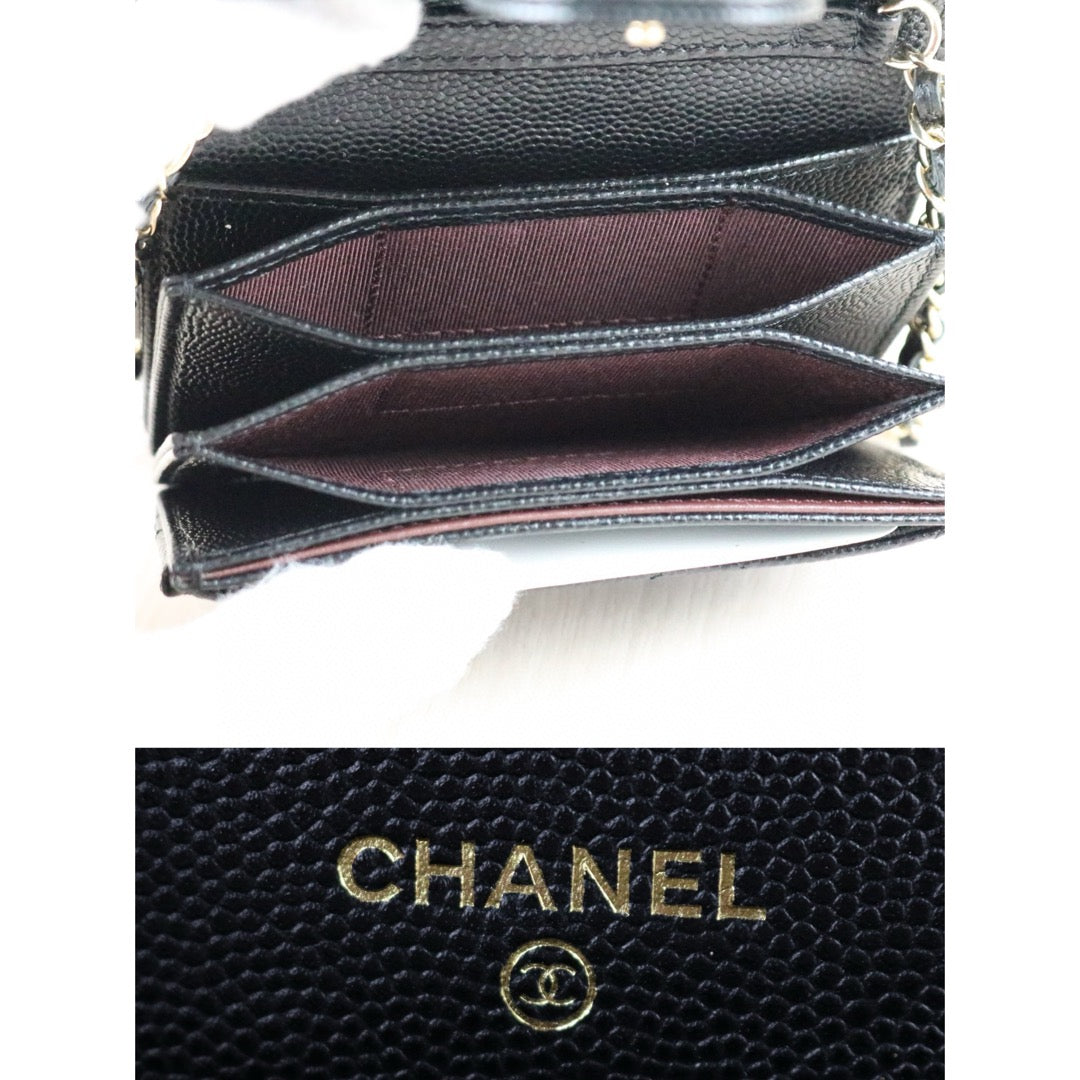 Excellent（Rank SA）｜ CHANEL Matelasse Caviar Skin Chain Mini WOC Black  Made in 2021-2022 Year ｜S25030701