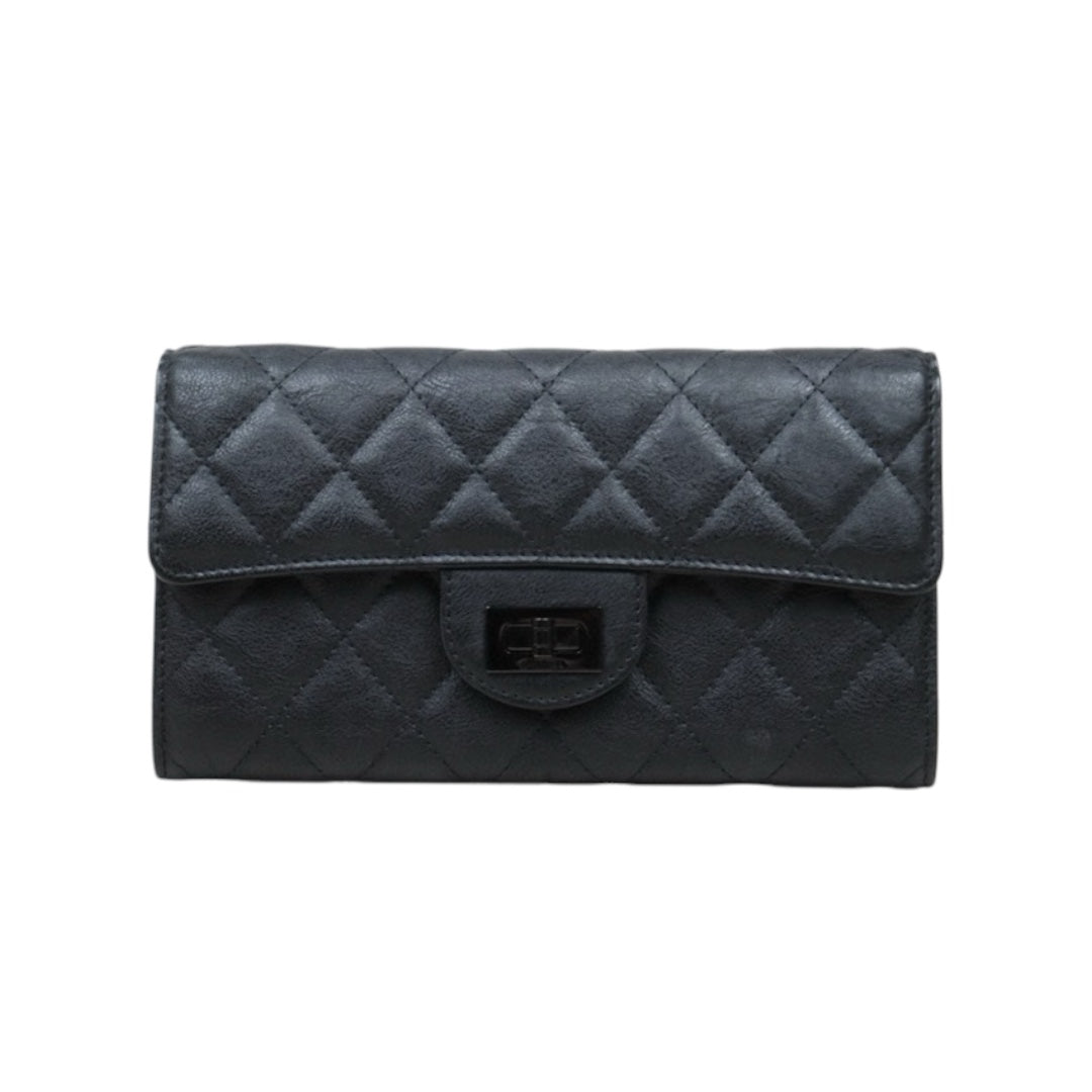 Excellent（Rank SA）｜CHANEL Caviar Skin So Black2.55 Black Long Wallet Made In 2016 - 2017 Year｜25030703