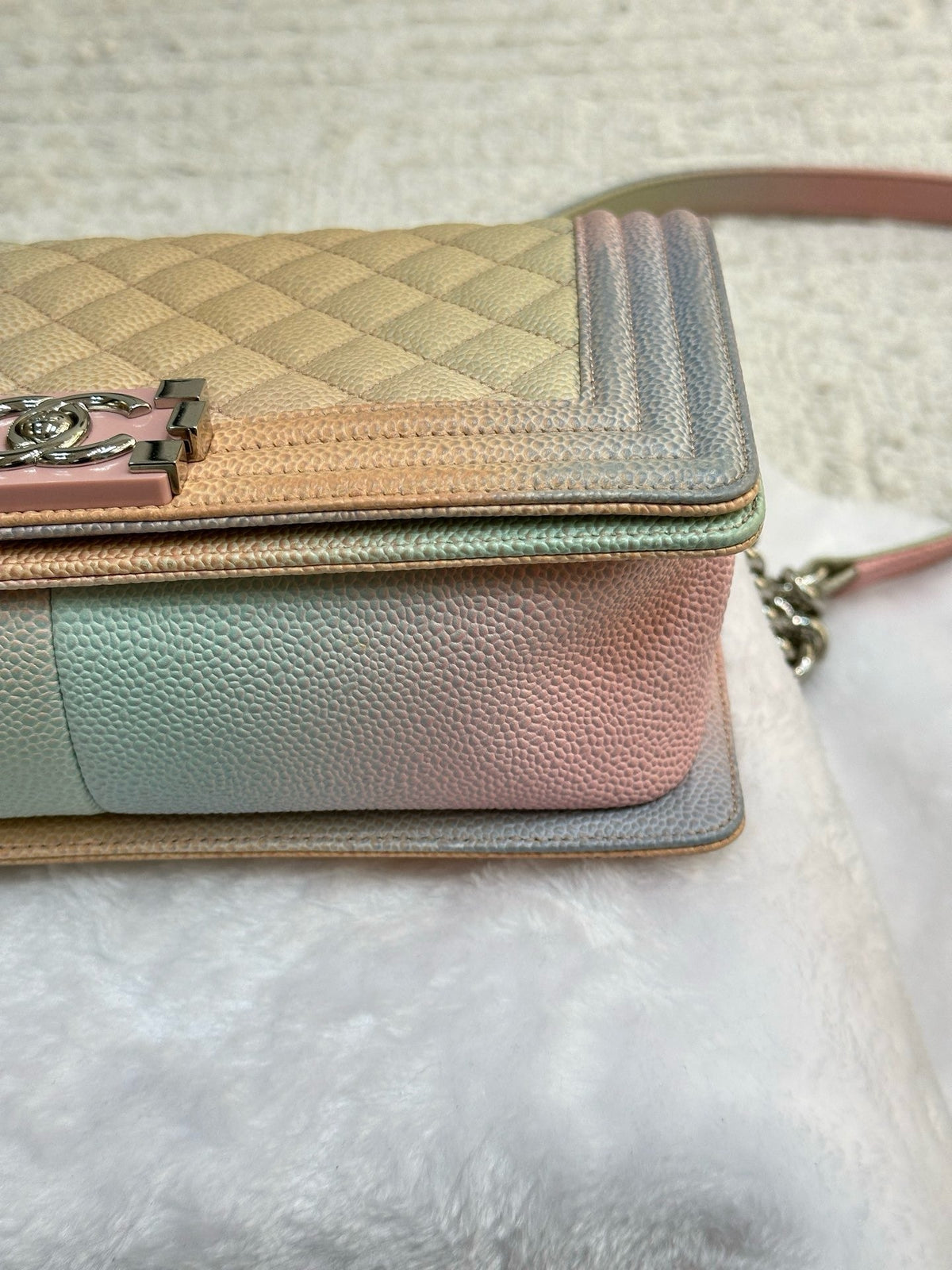 Chanel Medium Caviar Quilted Rainbow Boy Flap Pink Multicolor