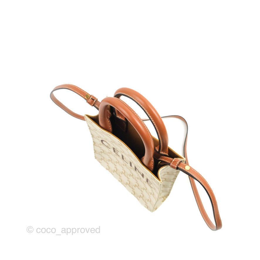 Celine Mini Vertical Cabas Bag Triomphe Canvas White