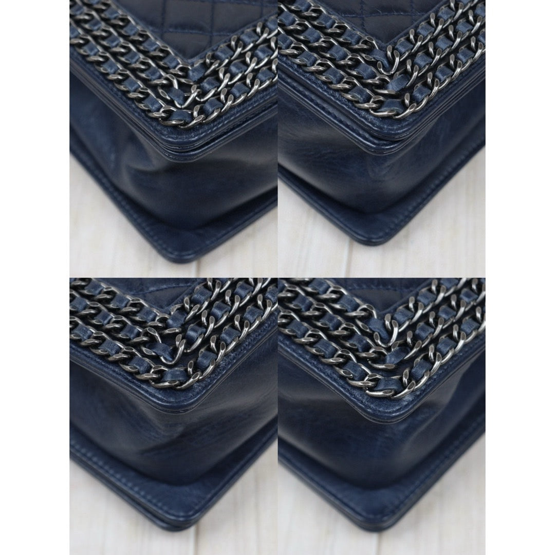 Good ( Rank AB)｜CHANEL Caviar Skin  LeBoy Chain Shoulder Bag Medium Blue  Made In 2014-2015 Year｜P25031404