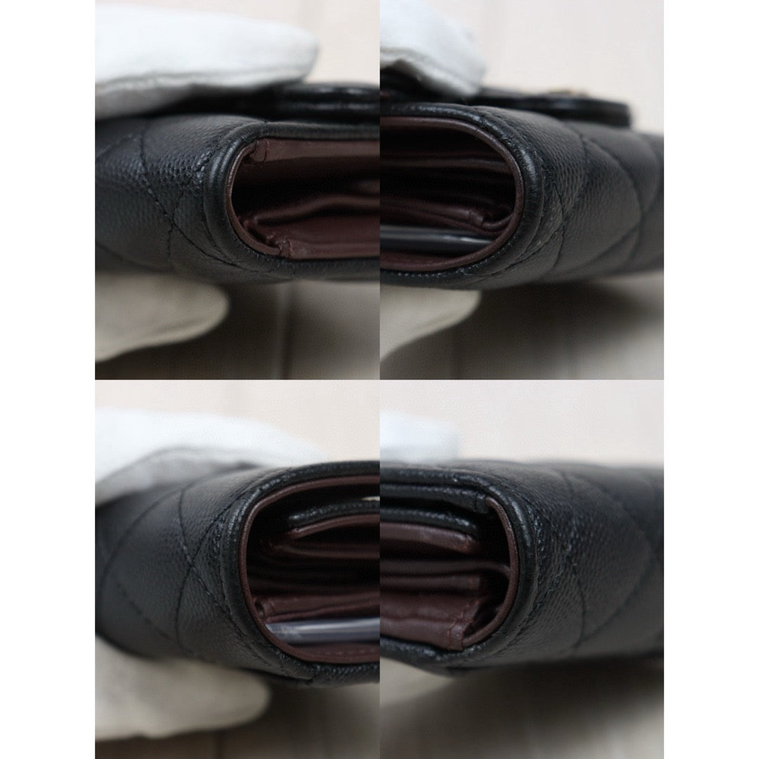 Good ( Rank AB)｜CHANEL Caviar Skin Leather Calf Leather  Wallet Black Made In 2020 Year｜25022401