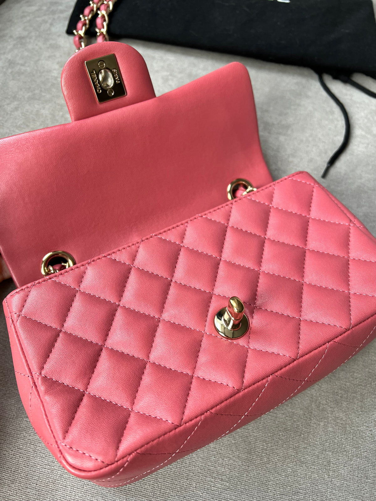 Chanel Mini Rectangular Classic Flap Valentines Day Edition in Pink Lambskin