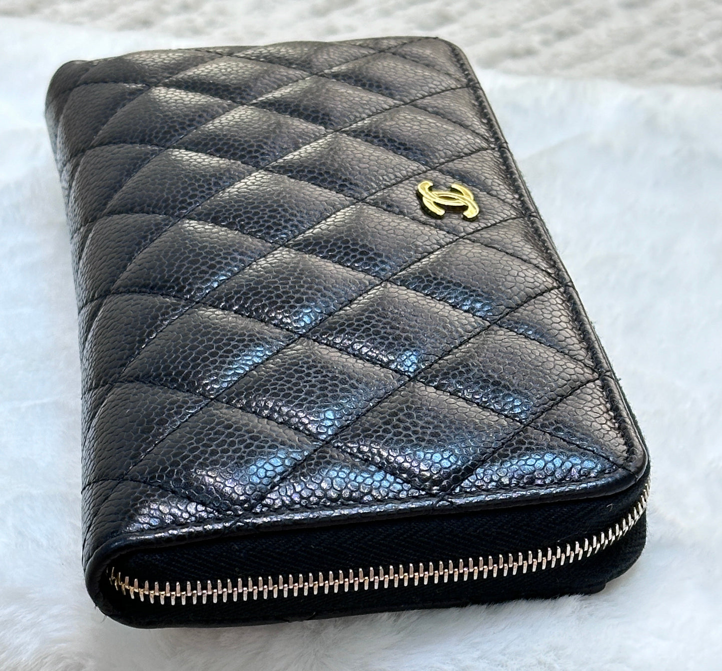 Chanel Caviar Long Zip Wallet Black