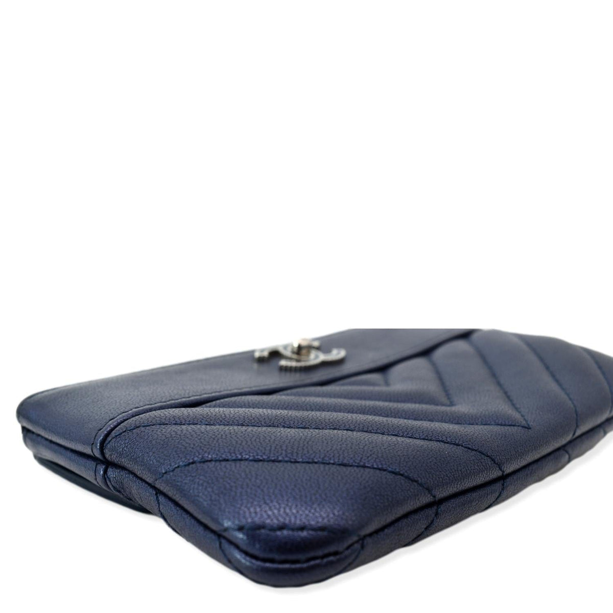 CHANEL Small Vintage Mademoiselle Leather Cosmetic Case Blue