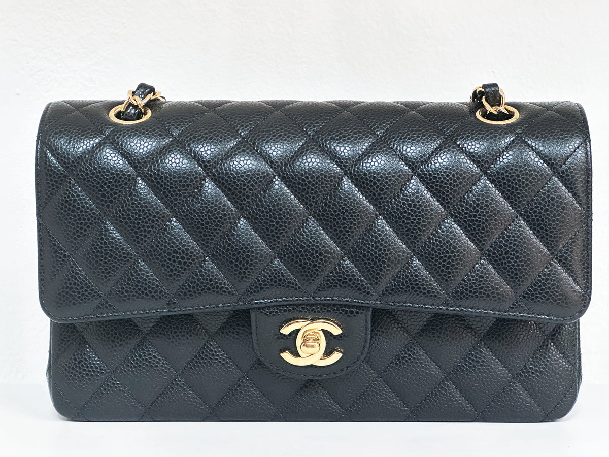 Chanel Medium Size Classic Quilted Caviar Double Flap Bag Black L9TX microchip