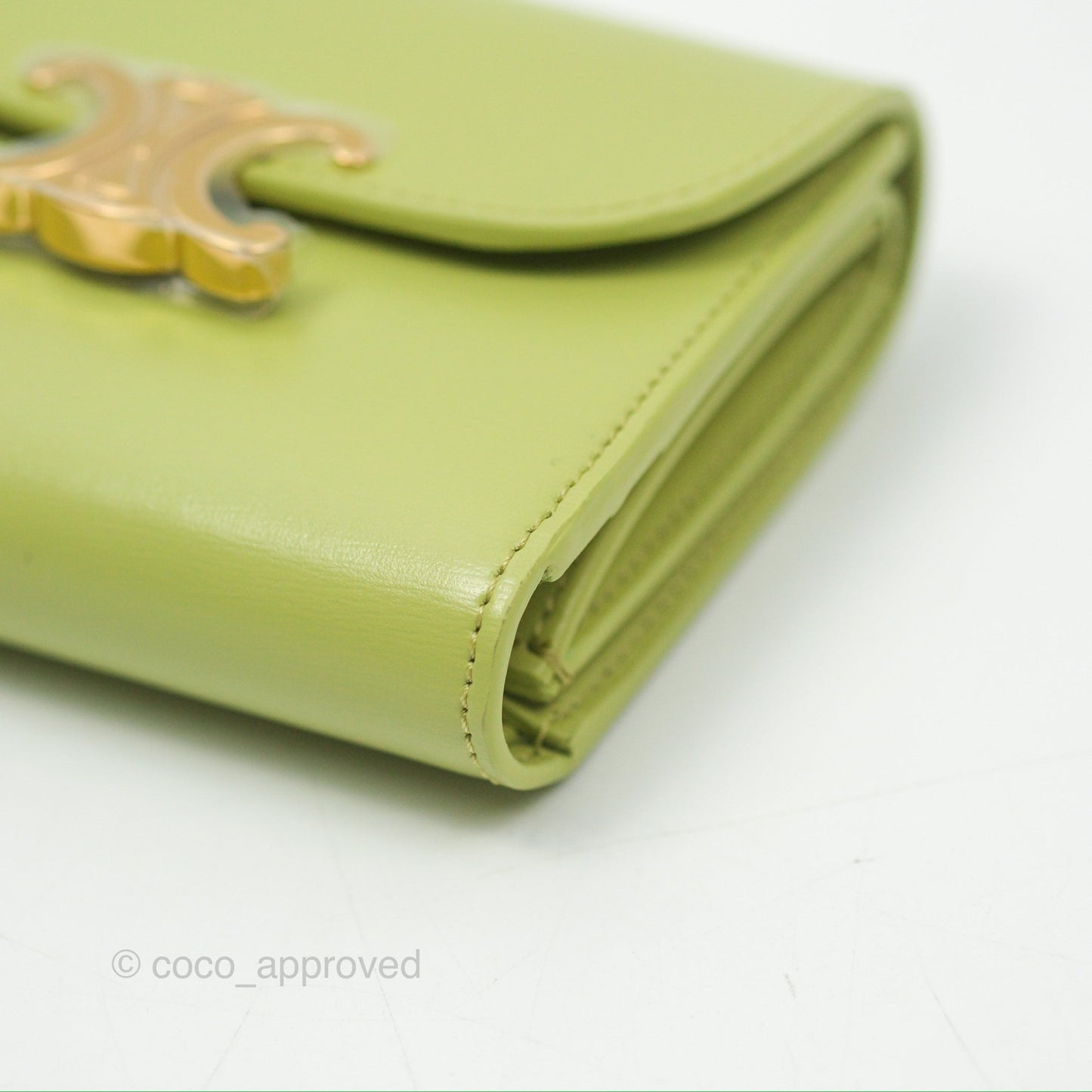 Celine Small Triomphe Flap Wallet Avocado Green Shiny Calfskin