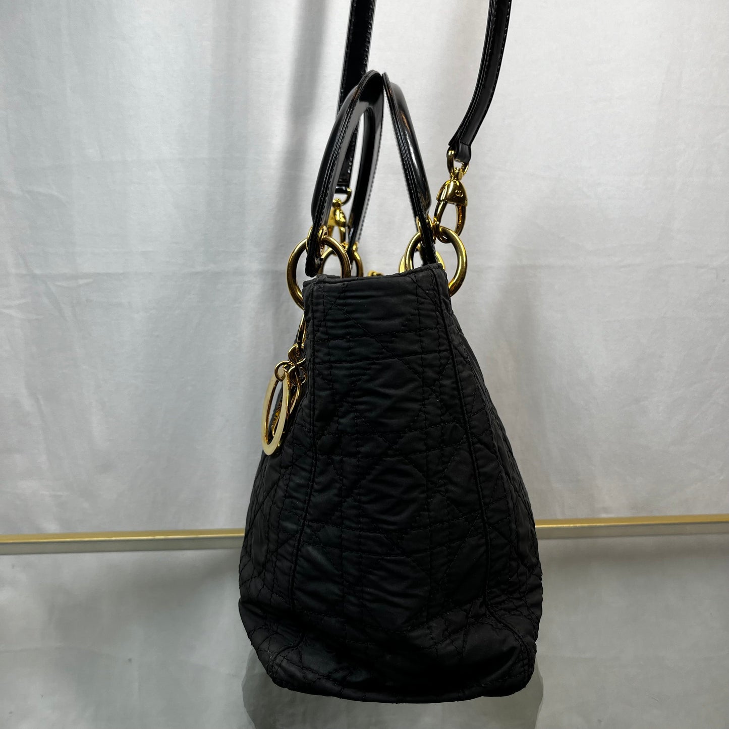 Dior Lady Dior Black Nylon Cannage Tote Bag