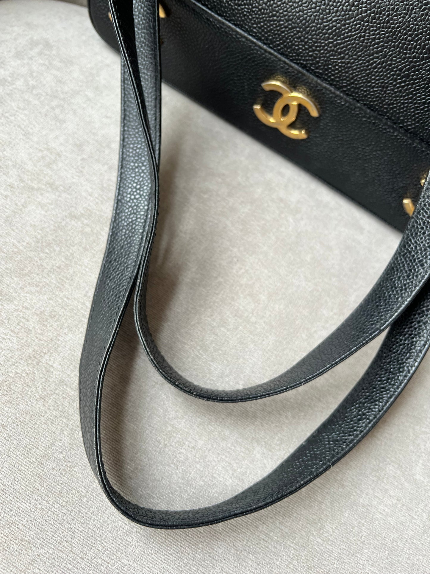 Chanel Vintage Black Caviar Chain Tote with 24k Gold Hardware