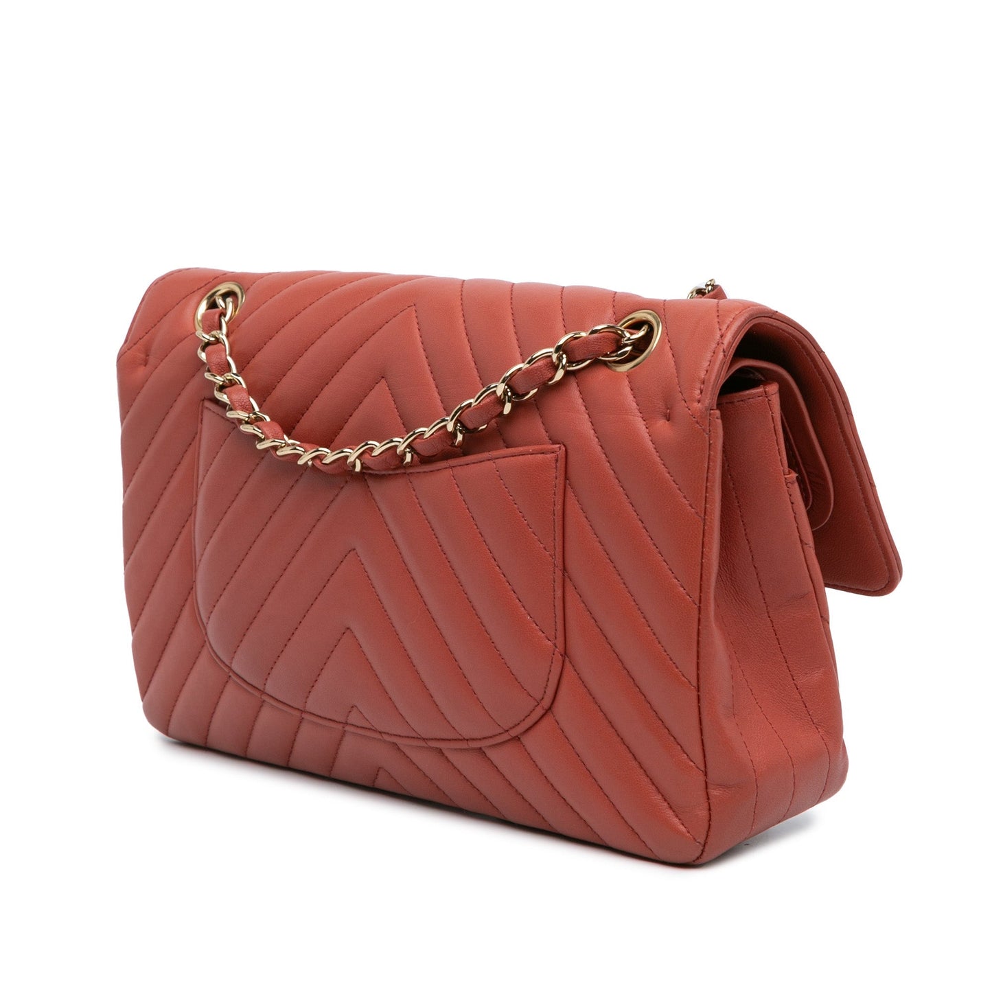 Orange Chanel Medium Classic Chevron Lambskin Double Flap Shoulder Bag