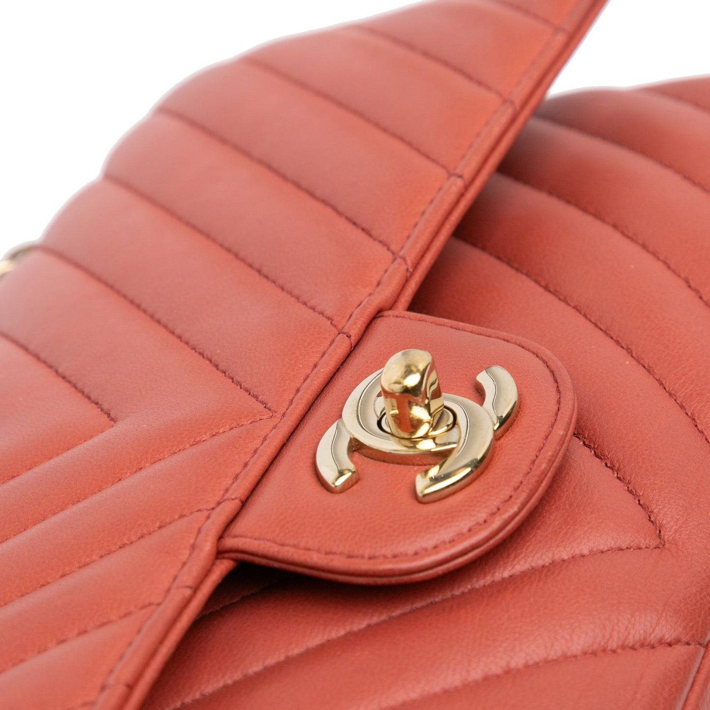 Orange Chanel Medium Classic Chevron Lambskin Double Flap Shoulder Bag