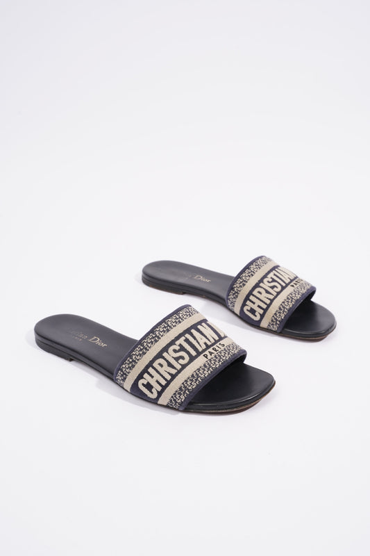 Christian Dior Dway Slide Navy / Beige Fabric EU 36 UK 3