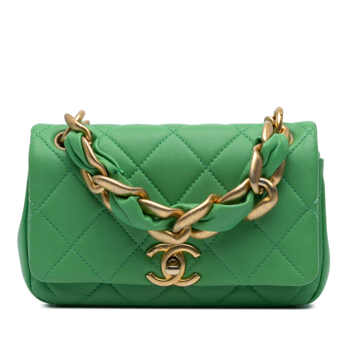 Green Chanel Small Quilted Lambskin Chain Is More Flap Satchel