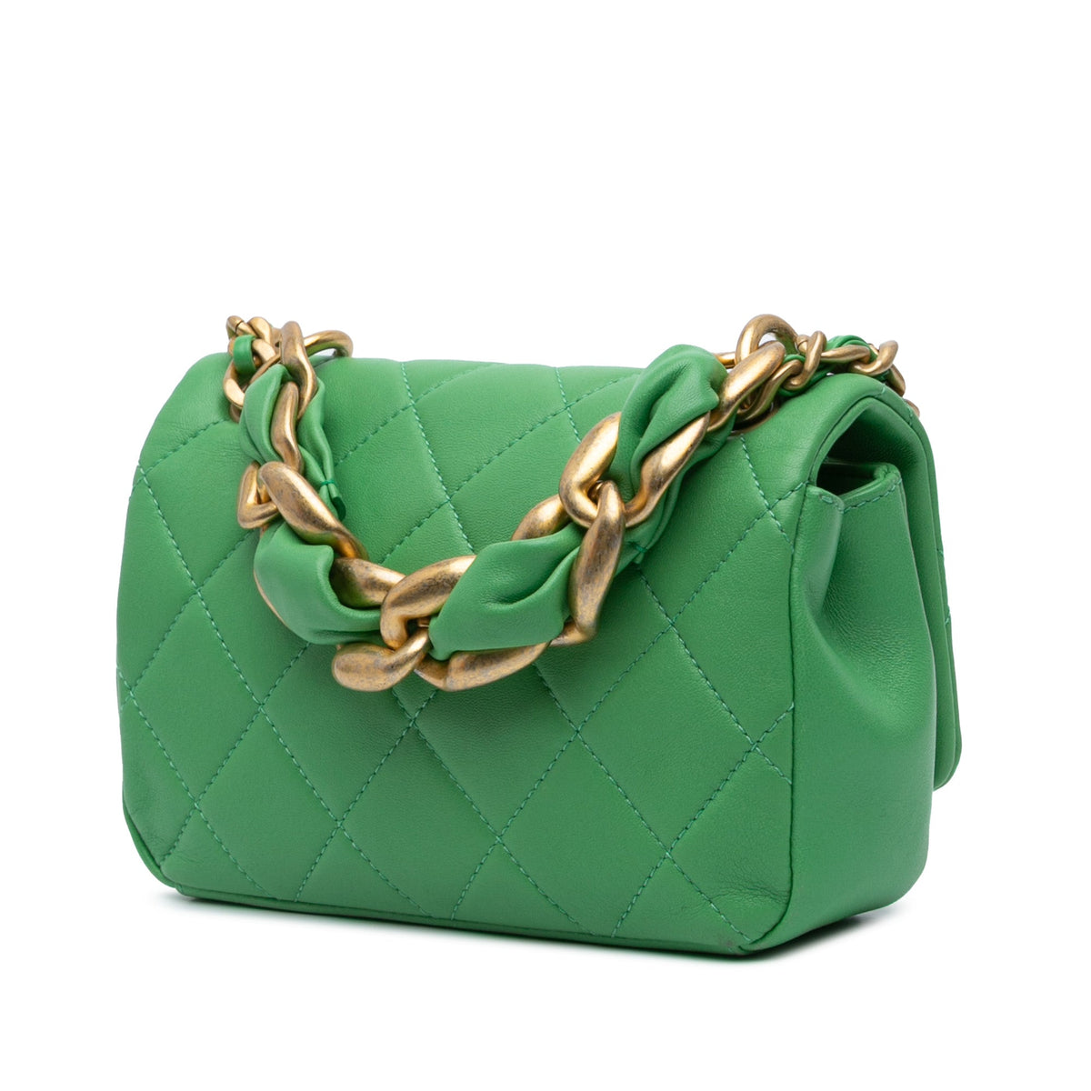 Green Chanel Small Quilted Lambskin Chain Is More Flap Satchel