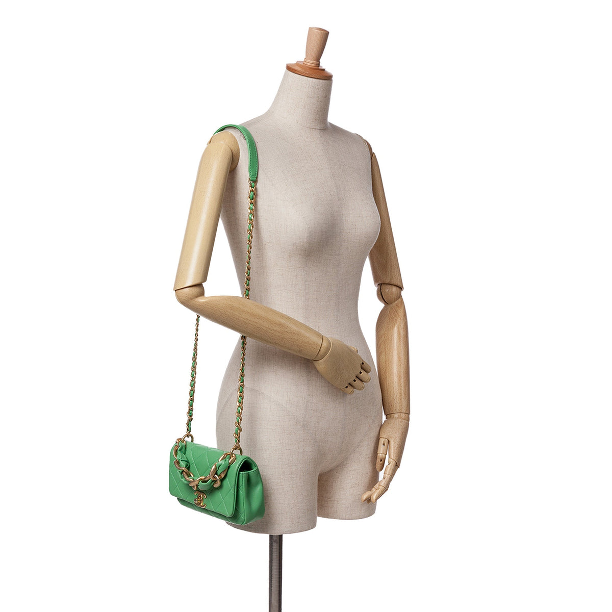 Green Chanel Small Quilted Lambskin Chain Is More Flap Satchel