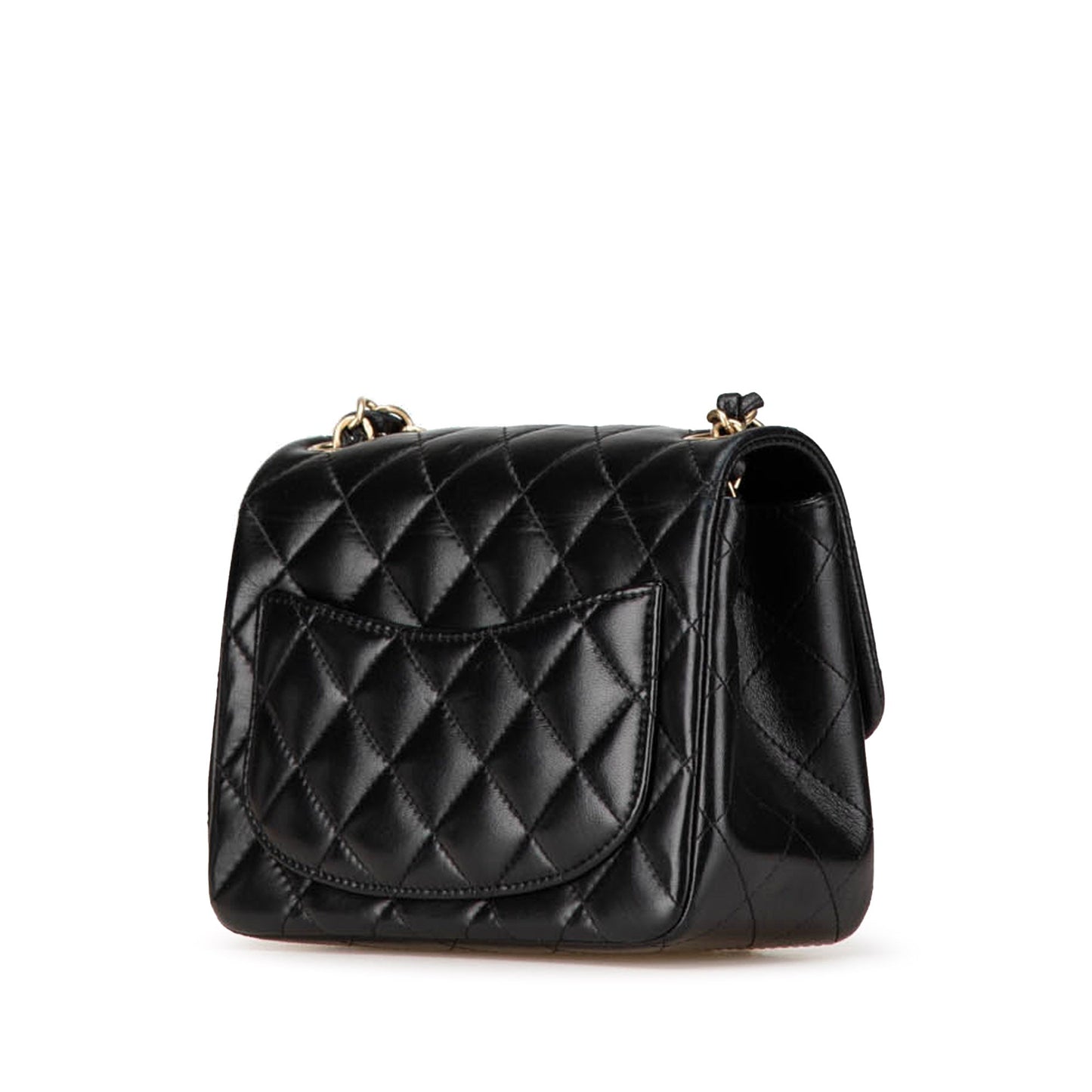 Black Chanel Mini Square Classic Lambskin Single Flap Crossbody Bag