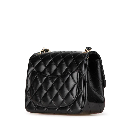 Black Chanel Mini Square Classic Lambskin Single Flap Crossbody Bag