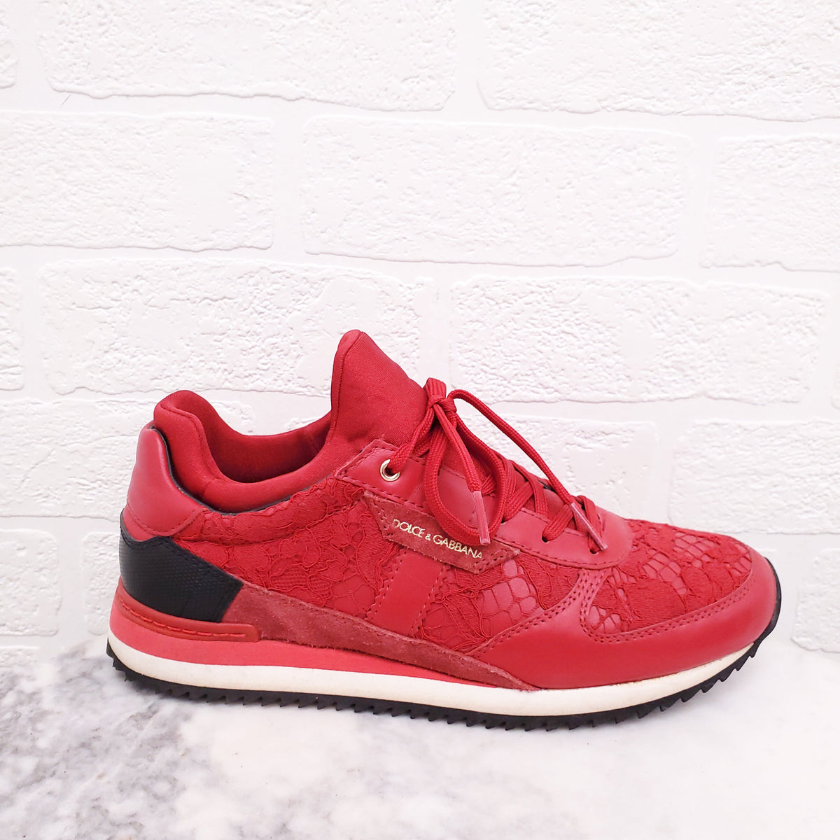 DOLCE & GABBANA RED LACE SNEAKERS - SIZE 37