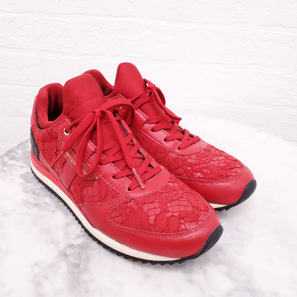 DOLCE & GABBANA RED LACE SNEAKERS - SIZE 37