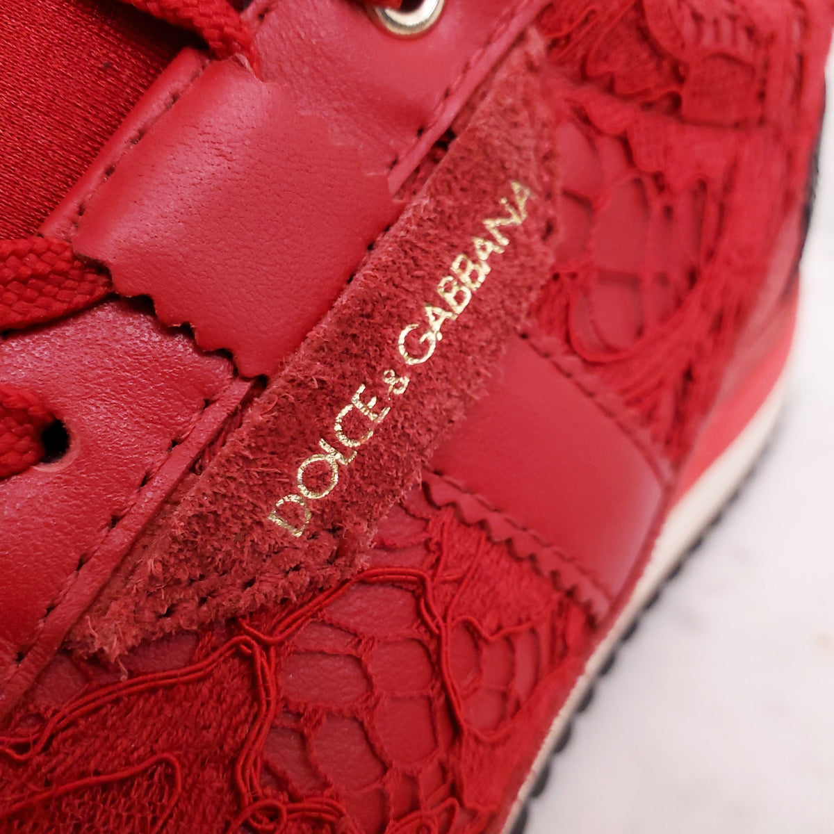 DOLCE & GABBANA RED LACE SNEAKERS - SIZE 37