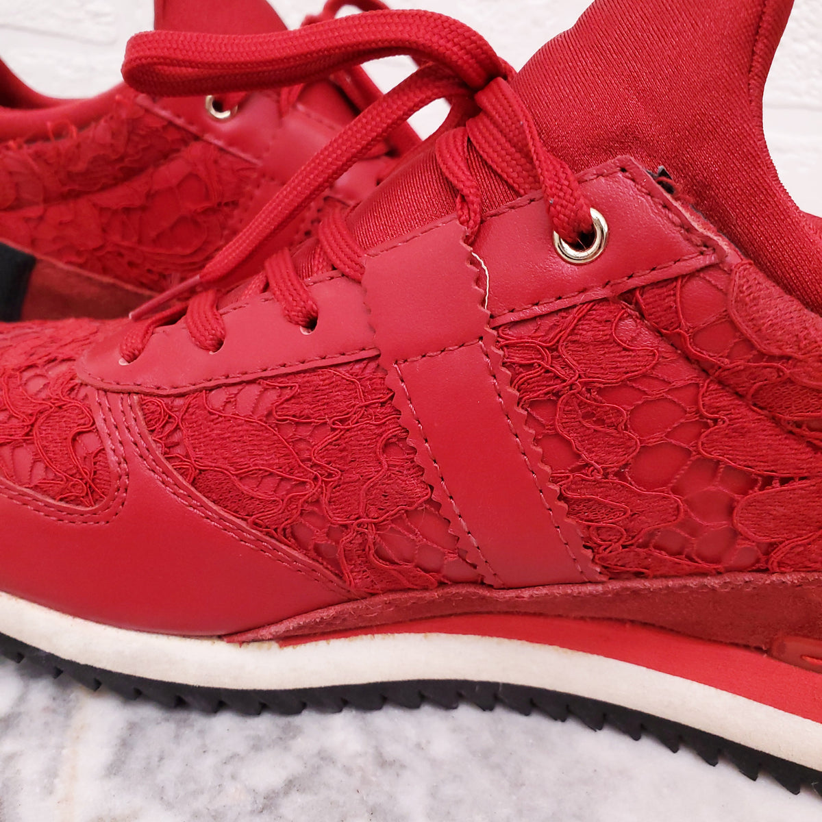 DOLCE & GABBANA RED LACE SNEAKERS - SIZE 37