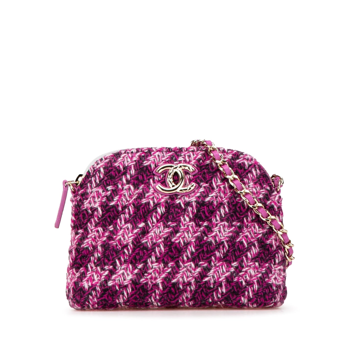 Pink Chanel Tweed Houndstooth Clutch On Chain Crossbody Bag