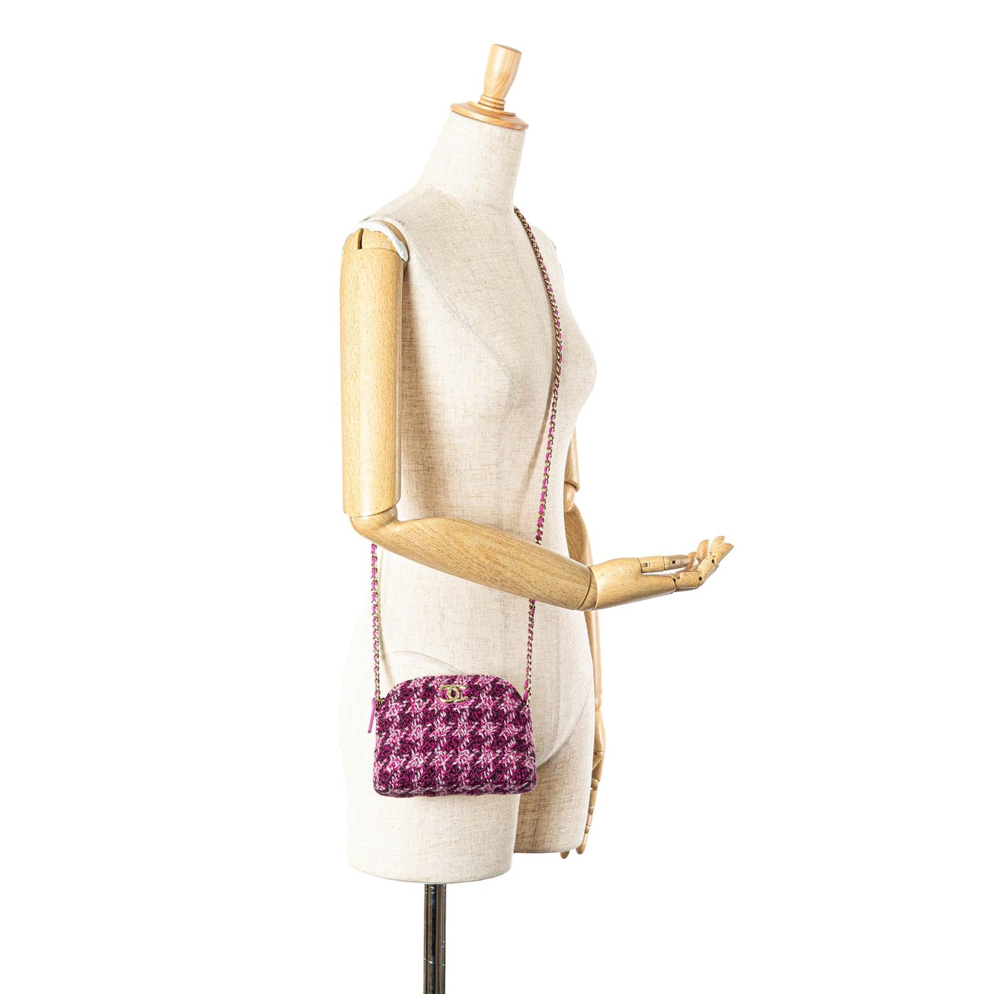Pink Chanel Tweed Houndstooth Clutch On Chain Crossbody Bag