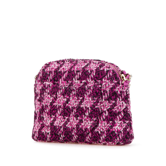 Pink Chanel Tweed Houndstooth Clutch On Chain Crossbody Bag