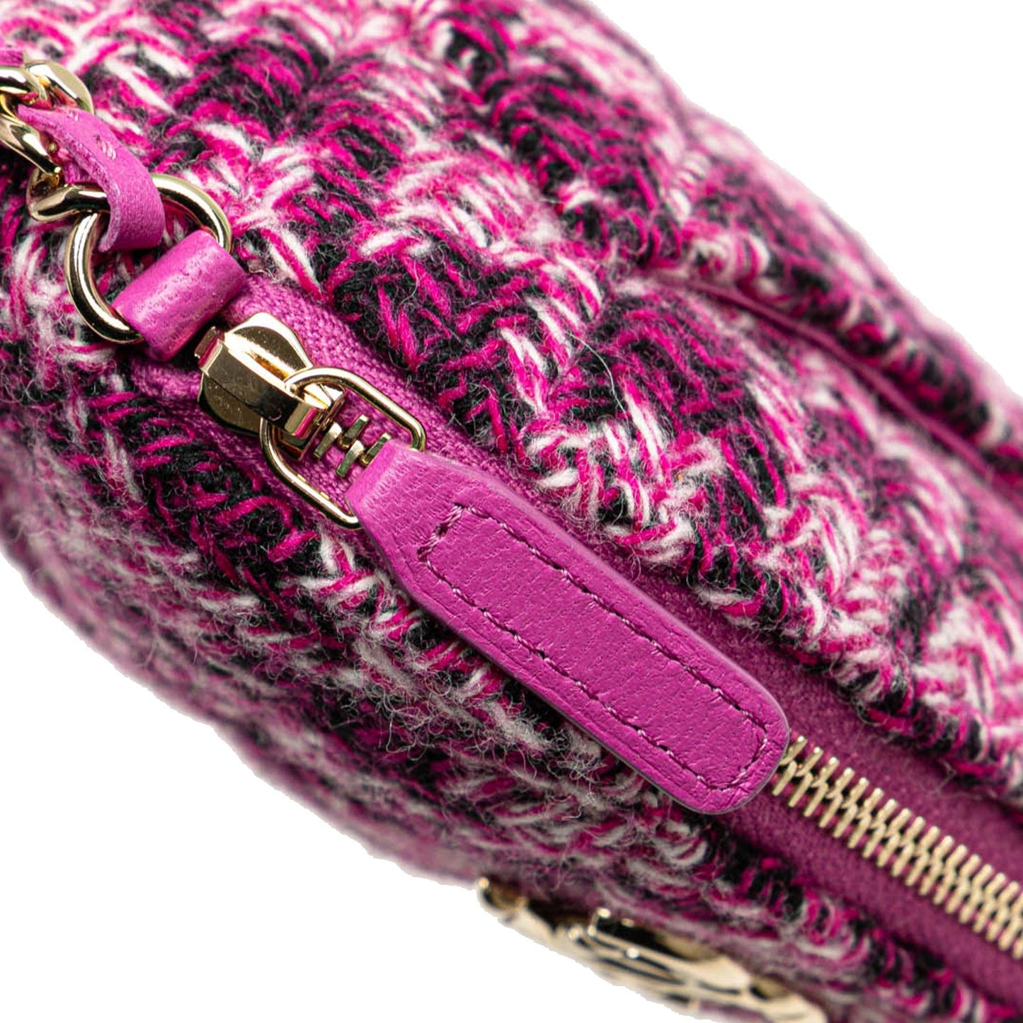 Pink Chanel Tweed Houndstooth Clutch On Chain Crossbody Bag