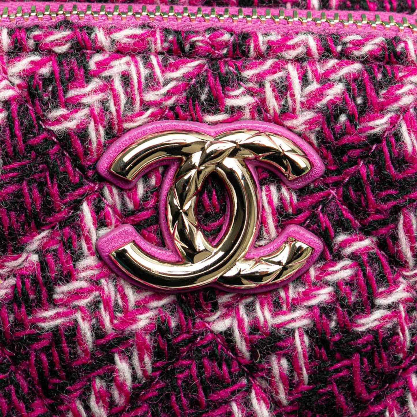 Pink Chanel Tweed Houndstooth Clutch On Chain Crossbody Bag