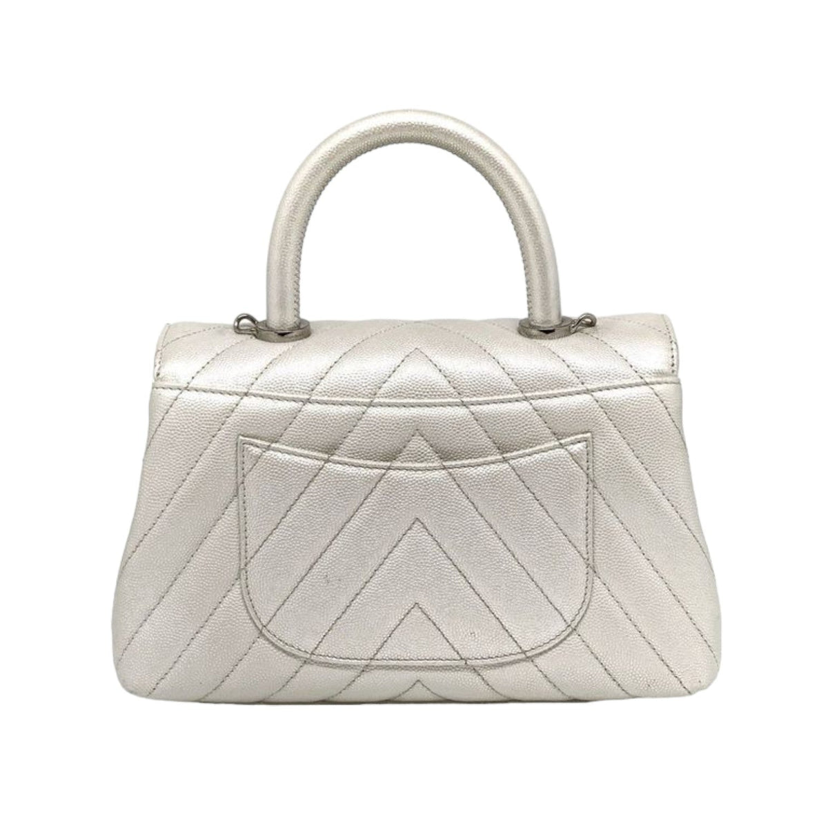 Coco Handle Flap Mini Caviar Chevron Quilted White SHW