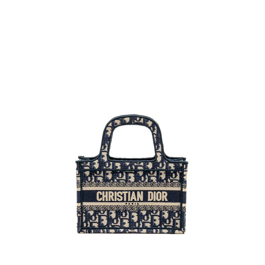 Dior Mini Book Tote Bag Blue Oblique Embriodery
