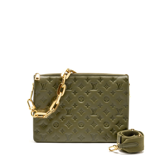 Louis Vuitton Coussin MM Monogram-embossed Puffy Lambskin Khaki GHW