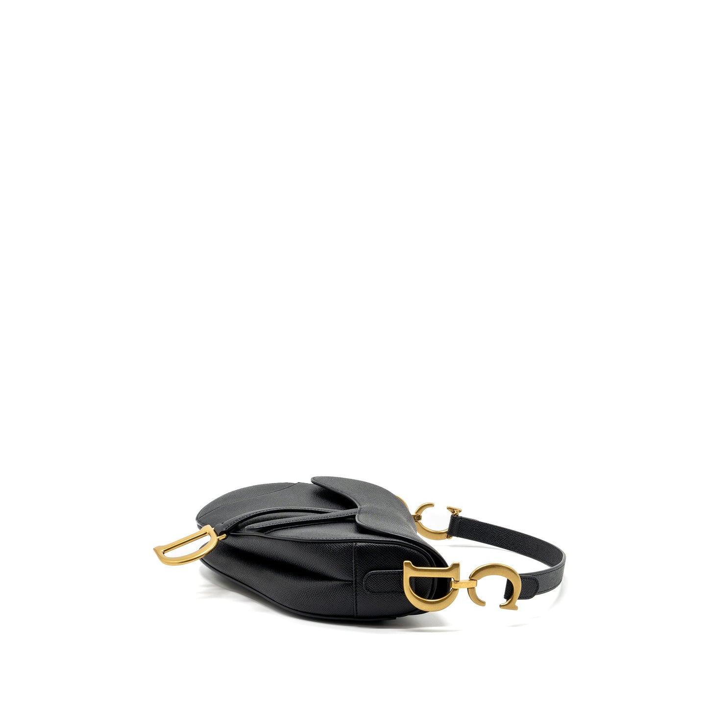 Dior medium saddle bag with strap grained calfskin black GHW