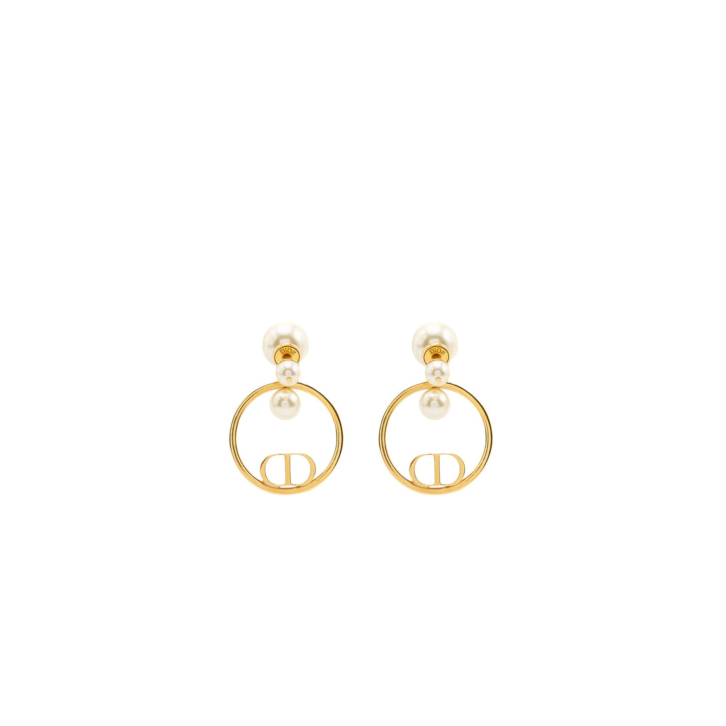 Dior pearl and CD round drop earrings gold tone