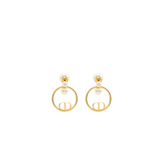 Dior pearl and CD round drop earrings gold tone