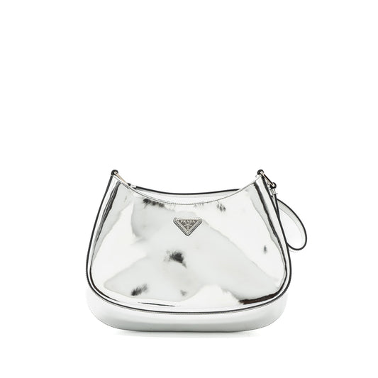 Prada Borsa A Spalla Cleo Pelle Spazzolato Leather Argento SHW