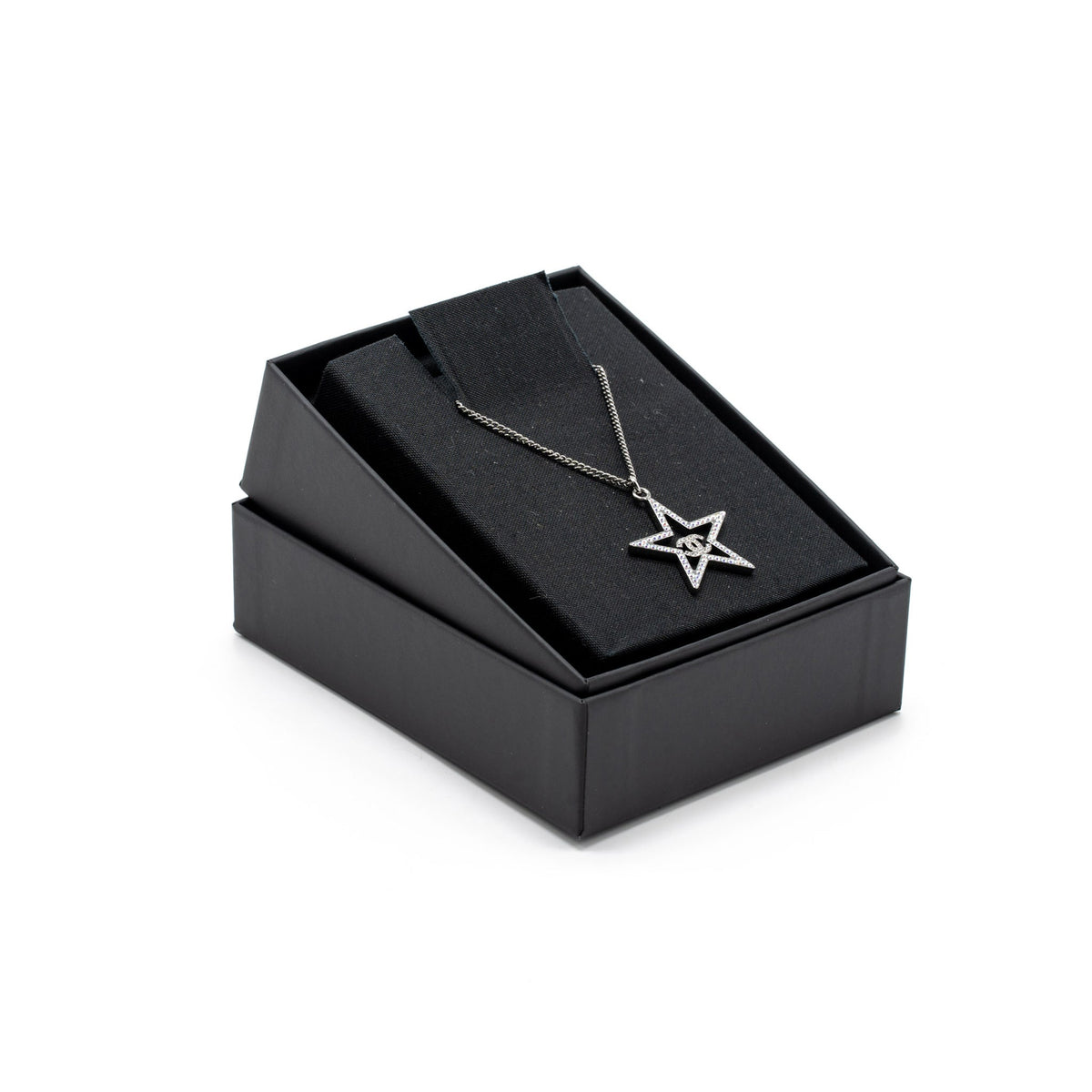 Chanel Star with CC Logo Iridescent Necklace Crystal Silver Tone