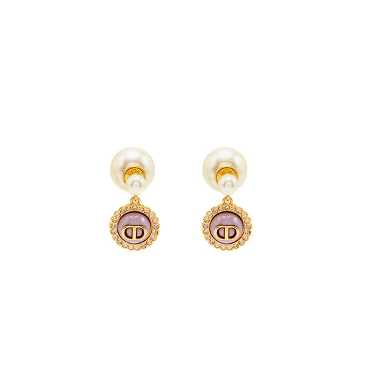 Dior Tribales Pearl Earrings Crystal Pink Gold Tone
