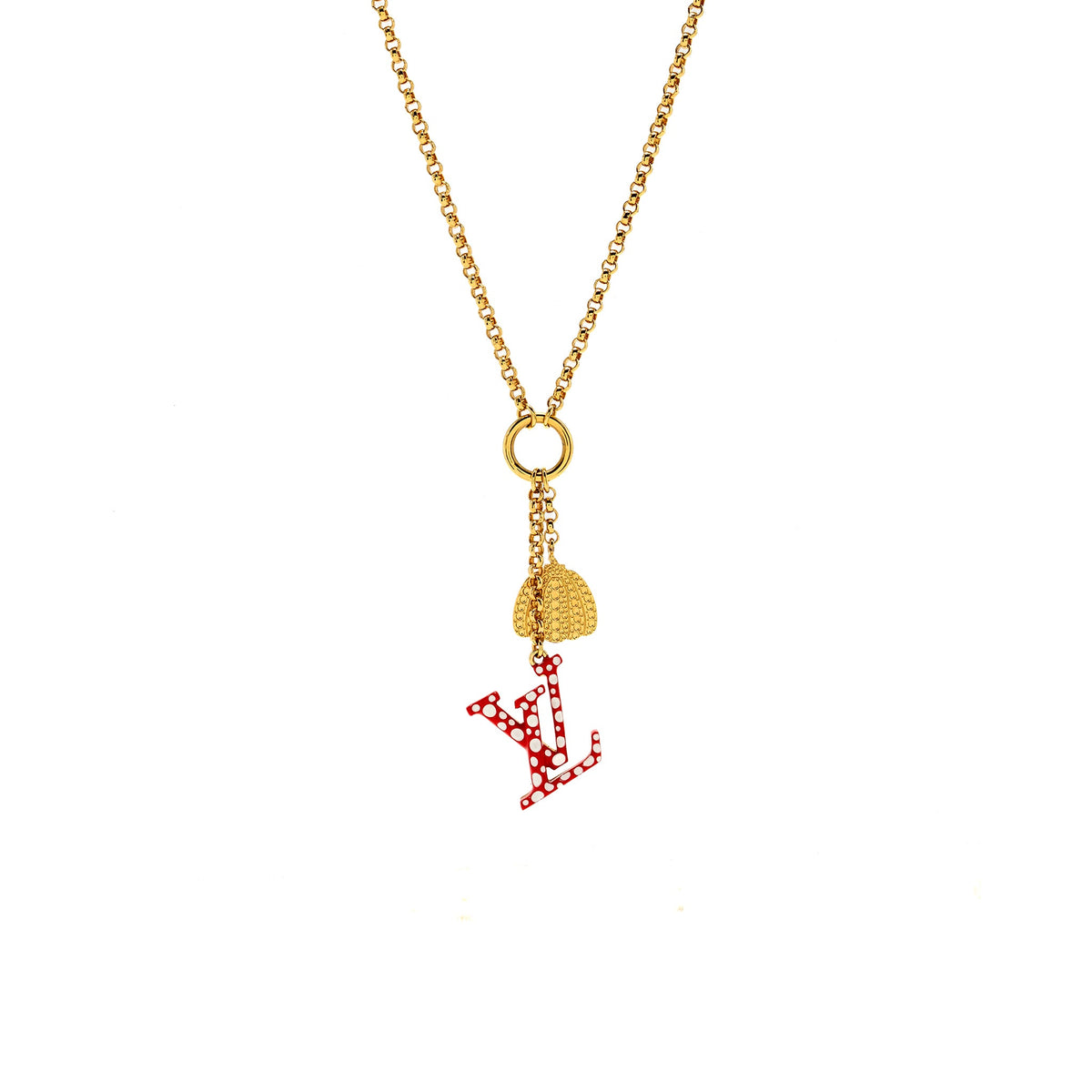 Louis Vuitton x Yayoi Kusama Infinity Dots with Pumpkin Charm Necklace, Bracelet, Earrings Red Gold Tone (Sell in a set)