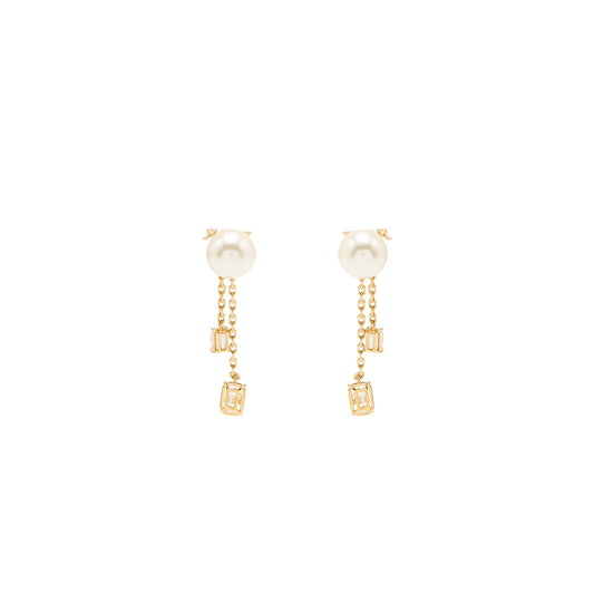 Dior Crystal Dropped Pearl Earrings Gold Tone