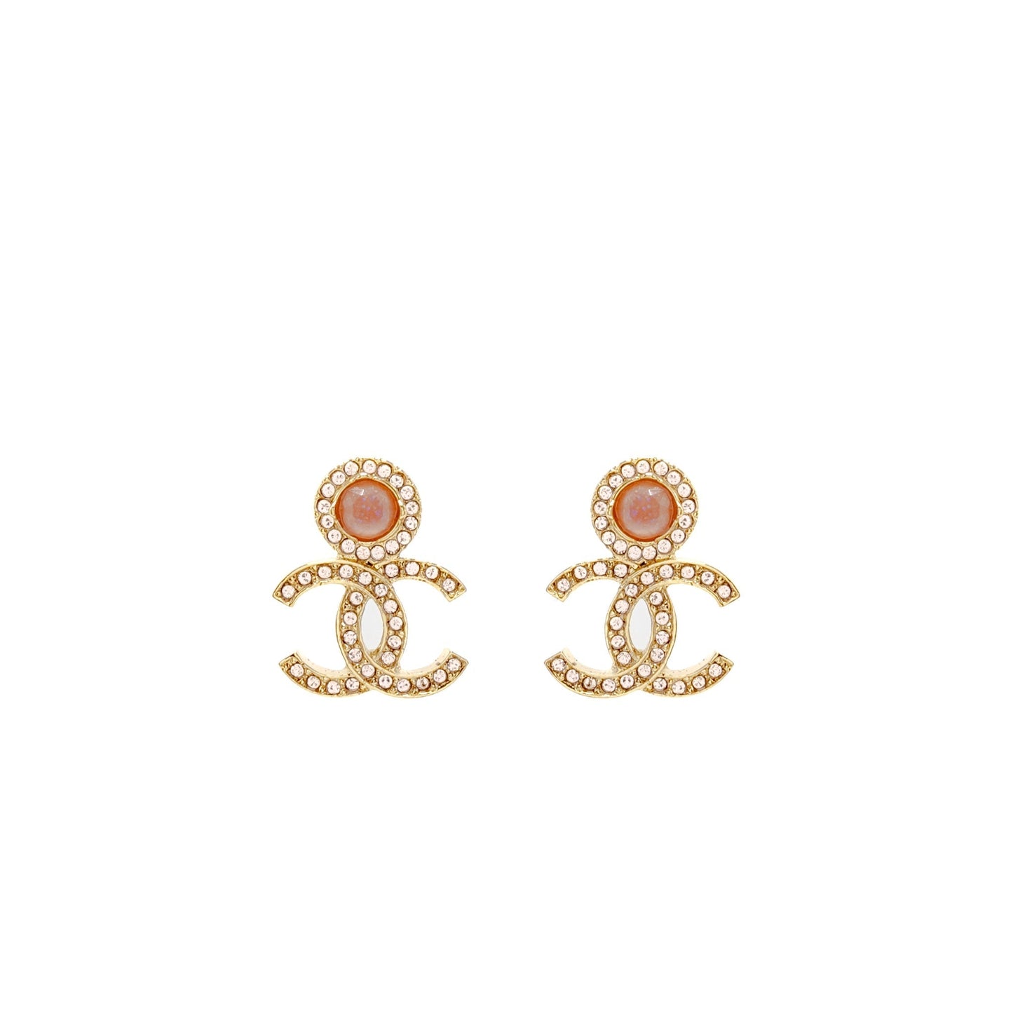 Chanel CC Logo Earrings Pink Crystal Gold Tone