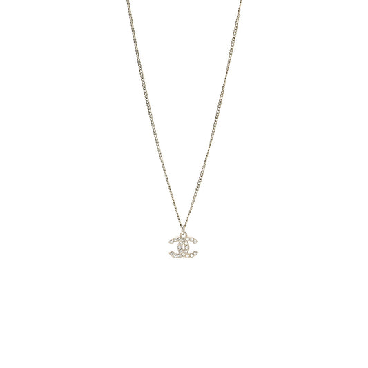 Chanel CC Logo Necklace Crystal Silver Tone