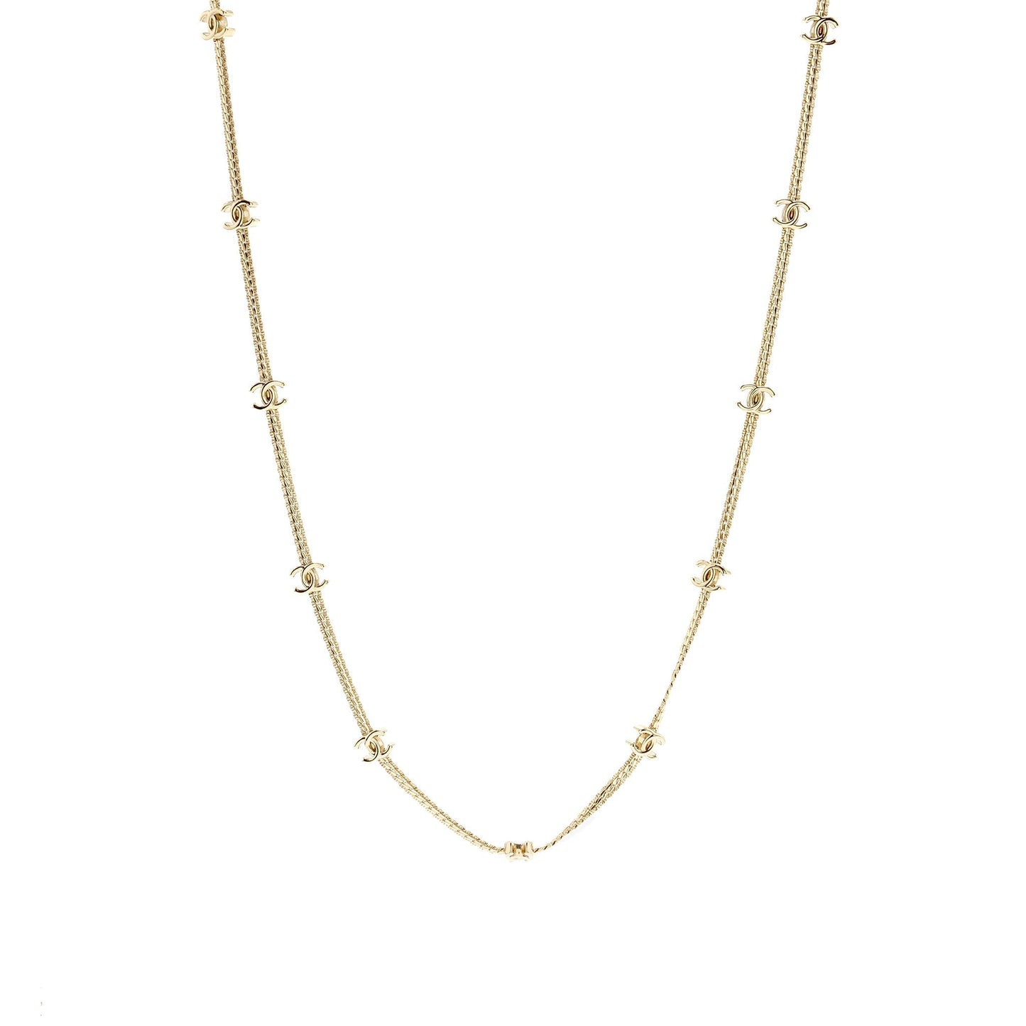 Chanel CC Logo Long Necklace Light Gold Tone