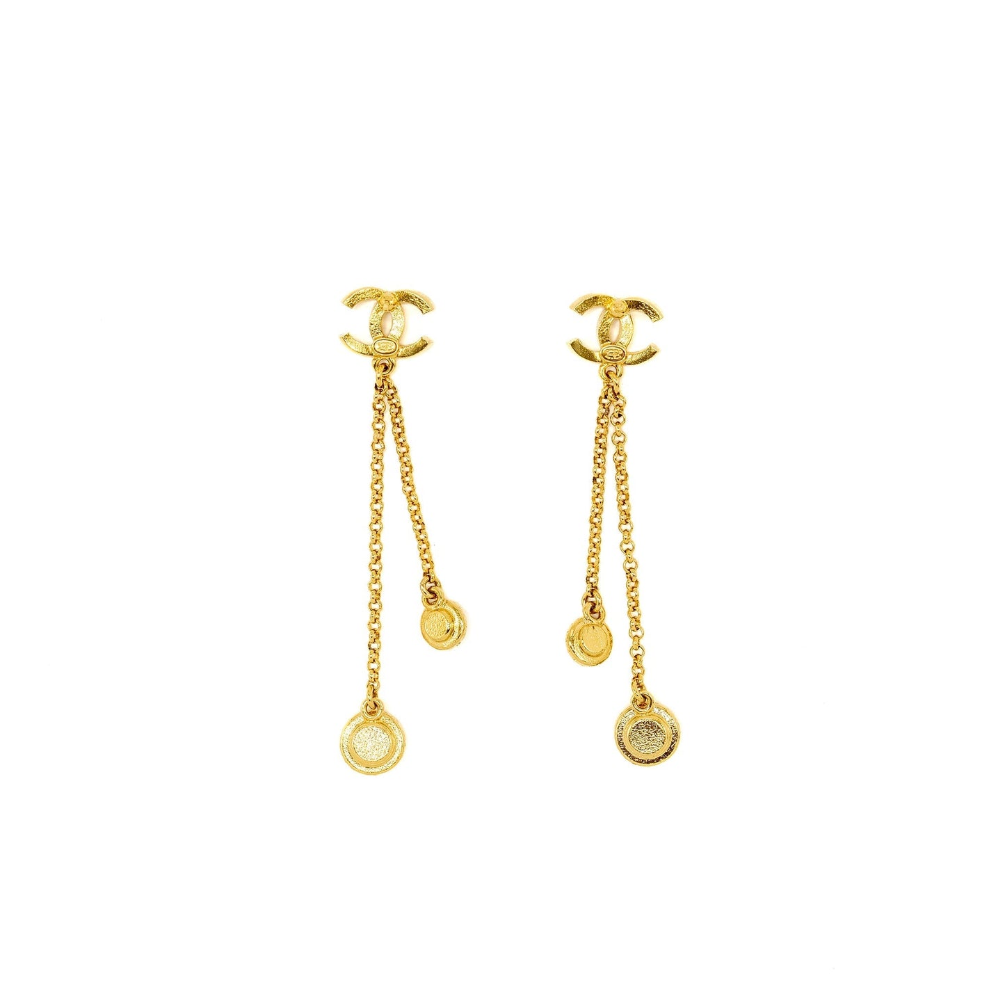 Chanel Dropped Earrings CC Logo Crystal Gold Tone