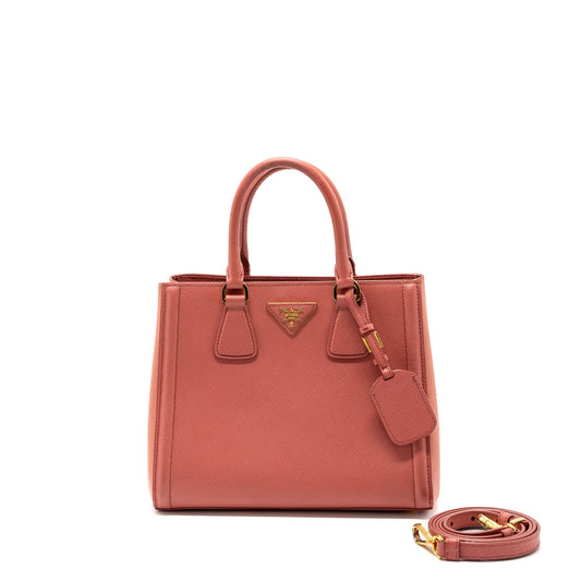 Prada top handle small tote bag saffiano calfskin pink GHW
