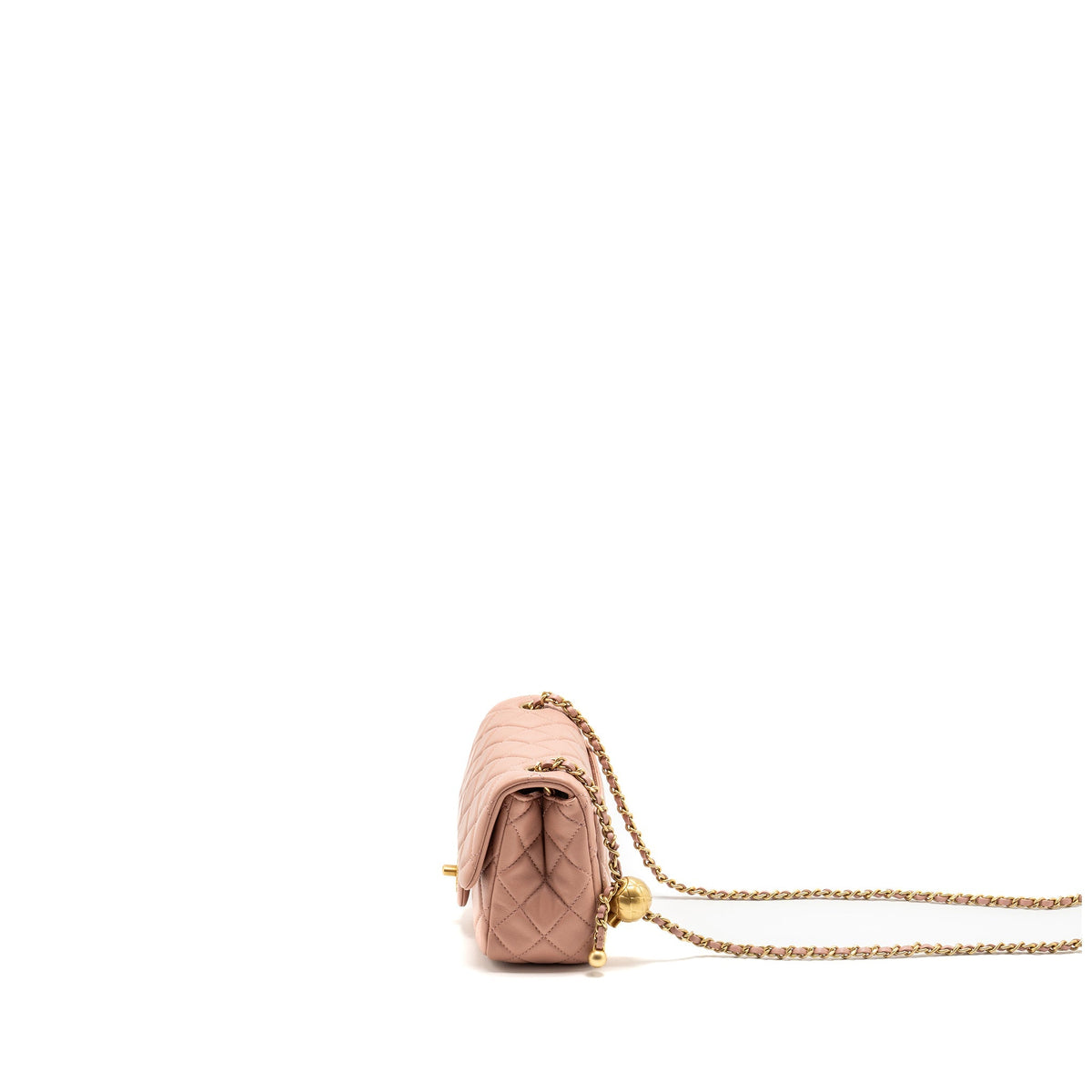 Chanel Pearl Crush Mini Square Flap Bag Lambskin Pink GHW(Microchip)