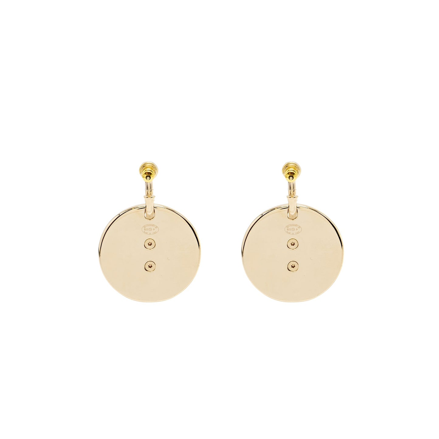Chanel giant round and cc logo drop earrings light gold tone
