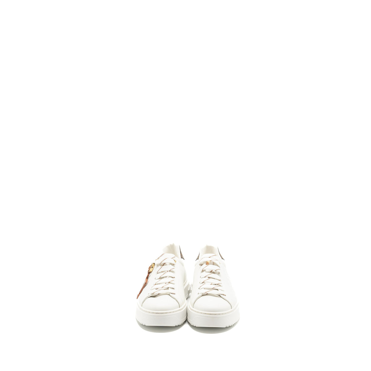 Louis Vuitton Size 37 Time Out Sneaker with Monogram and Flower Charm Calfskin White GHW