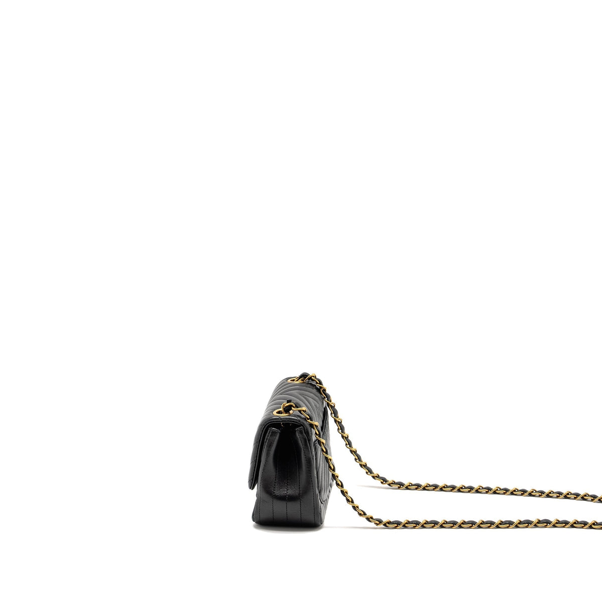 Chanel Mini Square Chevron Flap Bag Lambskin Black GHW